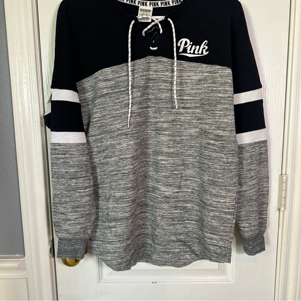 Victoria's Secret PINK Black and Gray Sweatshirt oversized XS - Picture 11 of 13